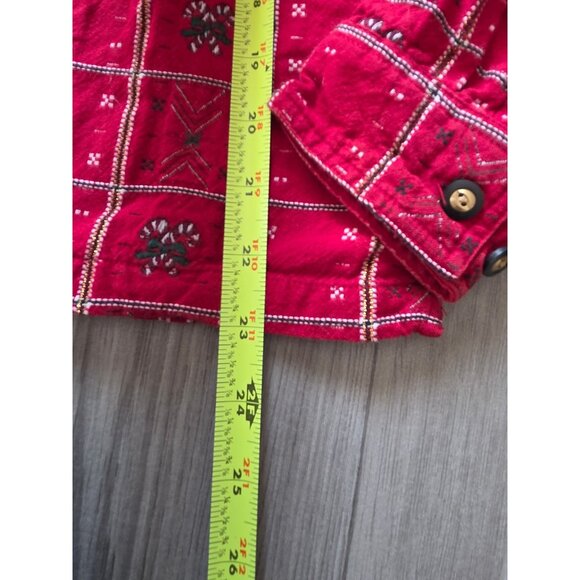 Vintage Krazy Kat Red Plaid Button-Up Shirt S Embroidered Candy Canes Flowers - Picture 6 of 7